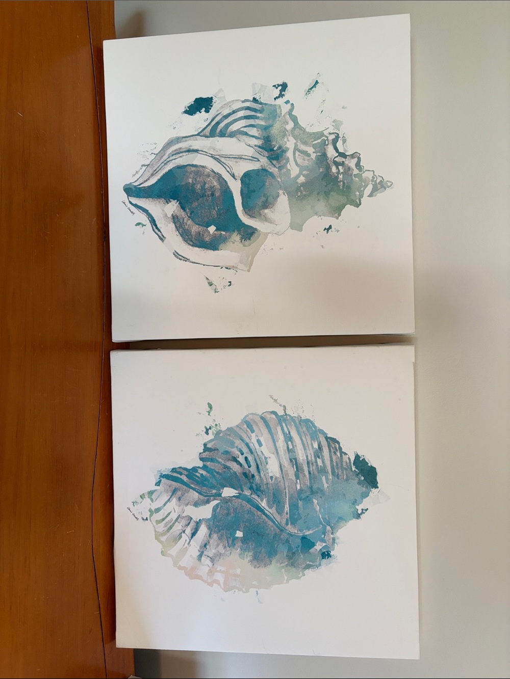 Kohl's Teal and Aqua Seashell Canvas Set 14x14